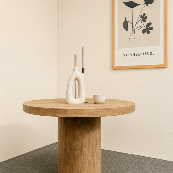 Okrogla miza Ø110 cm – unikatna, ročno izdelana, dimljen hrast –10% → SAMO 1.790 EUR