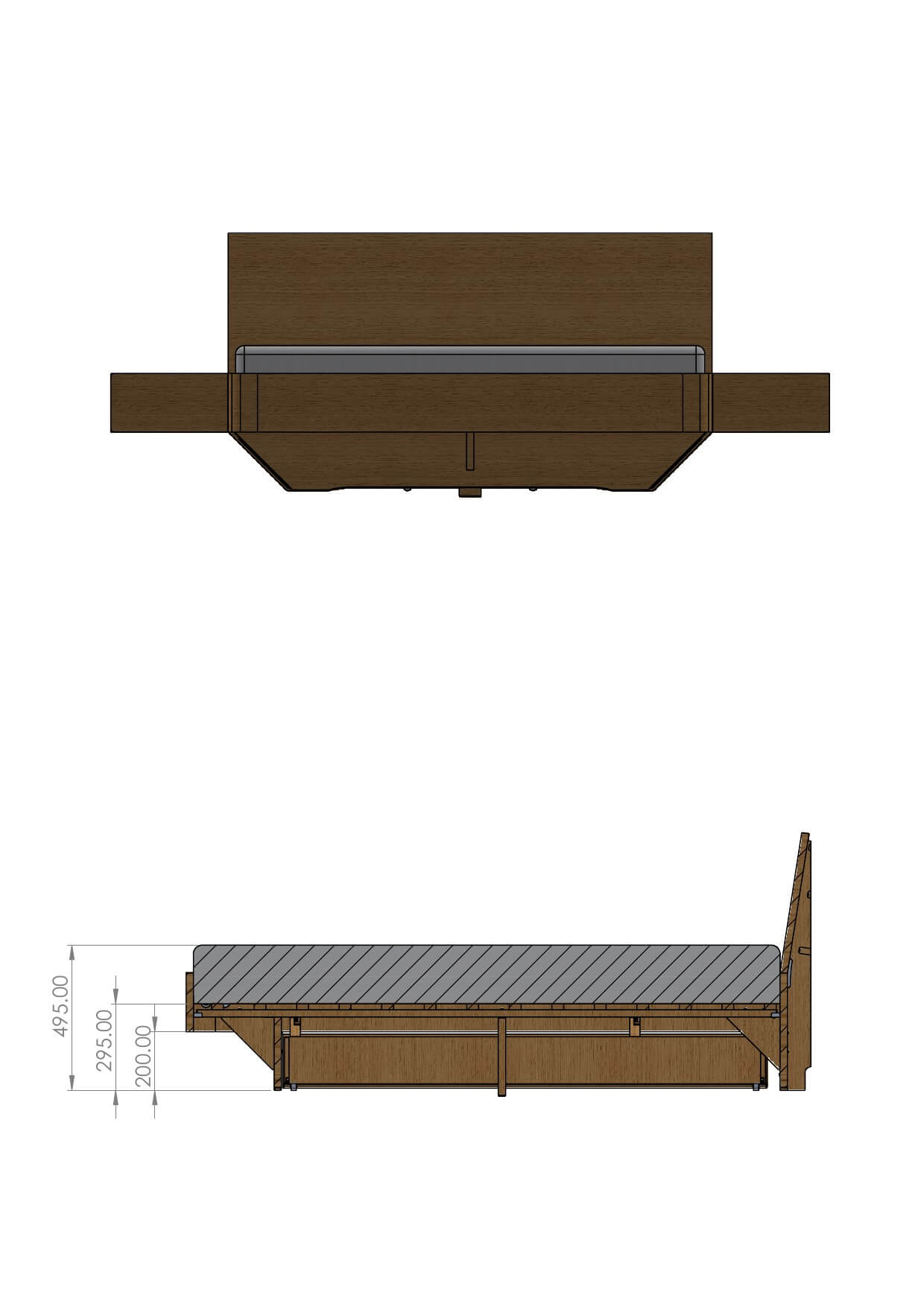 LOMA – prerez postelje z višinami (Standard 50 cm / Comfort 60 cm)