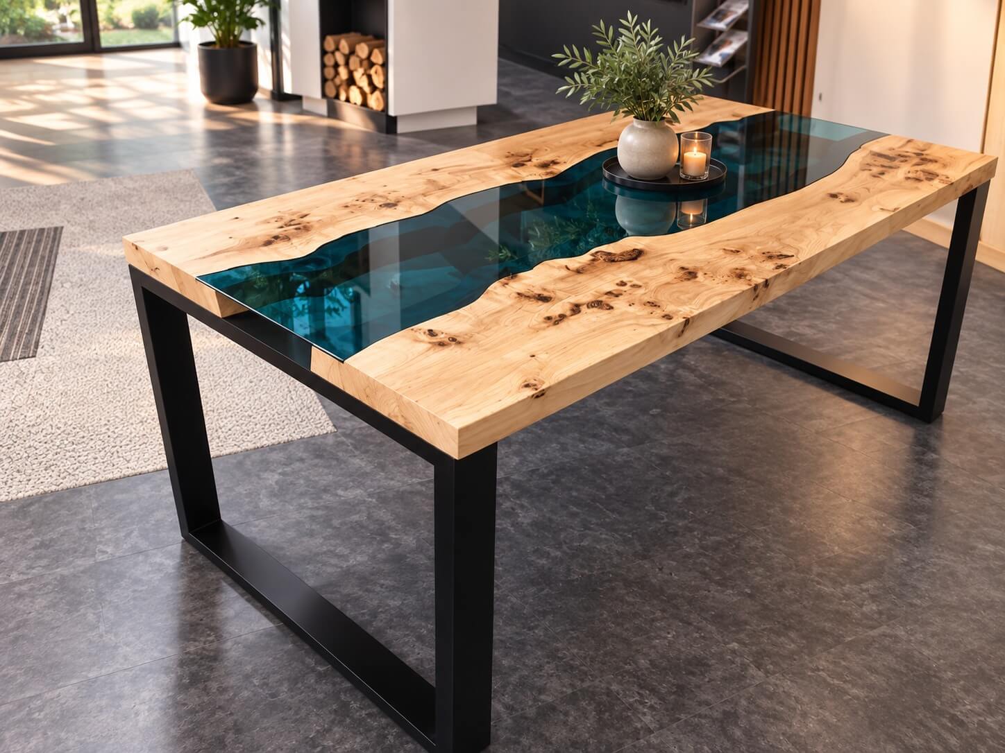 SOČA – miza iz divje topole in kaljenega stekla 180 × 90 cm = AKCIJA − 40 %